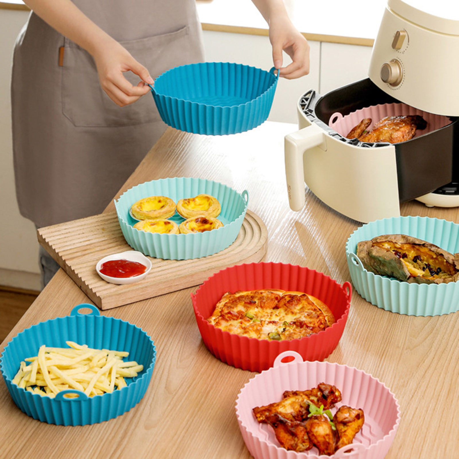 COOKEZE Silicone Air Fryer Liner with Oven Mitts and Cleaning