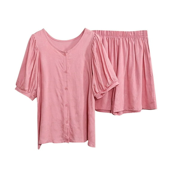 Caywon Women Loose Thin Knit Cardigan Short Sleeve Top and Shorts Two Piece Home Set Comfortable Home Wear Watermelon Red L