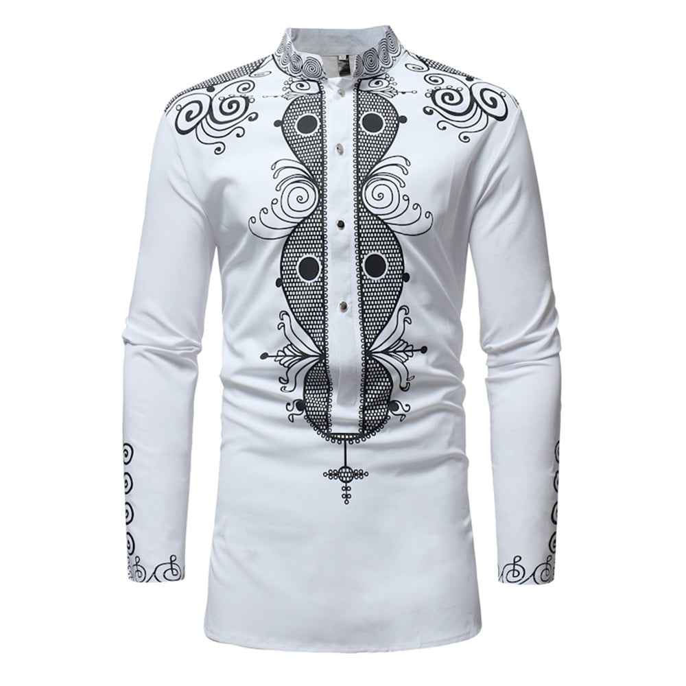 Men's Luxury African Print Long Sleeve Dashiki Shirt Top Blouse Fashion New