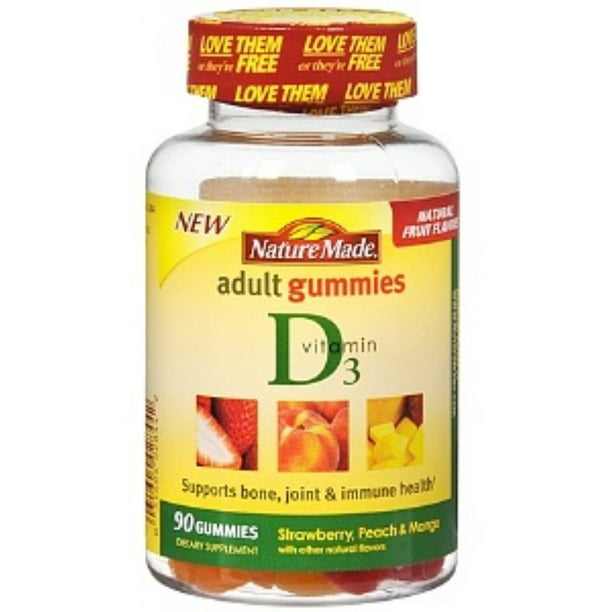 Nature Made Vitamin D3 Adult Gummies, Strawberry, Peach & Mango 90 ea ...