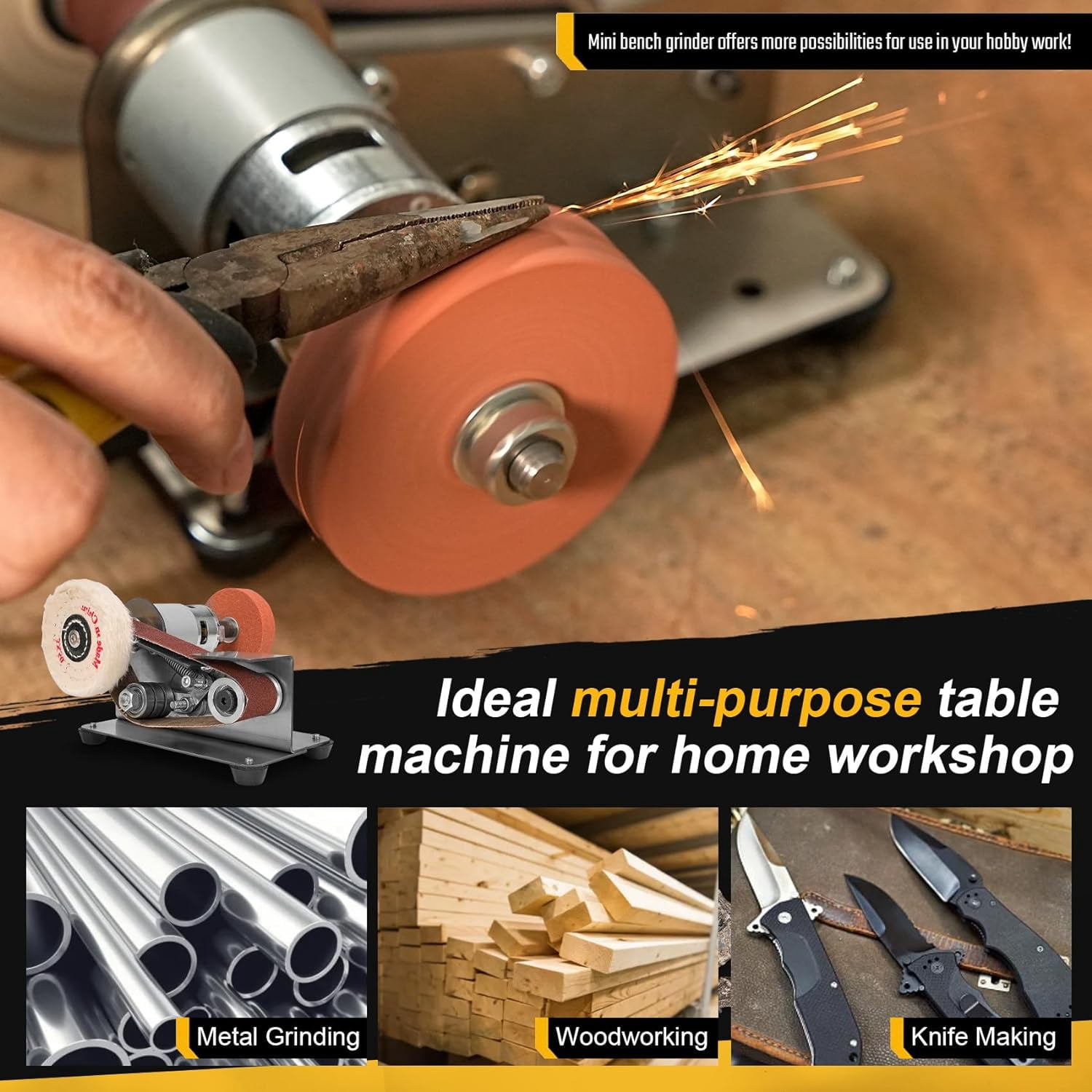 Multifunctional Electric Knife and Tool Sharpener, 7 Adjustable Speed Belt Grinder System for Hunting Kitchen Knives Wood Plastic Crafts