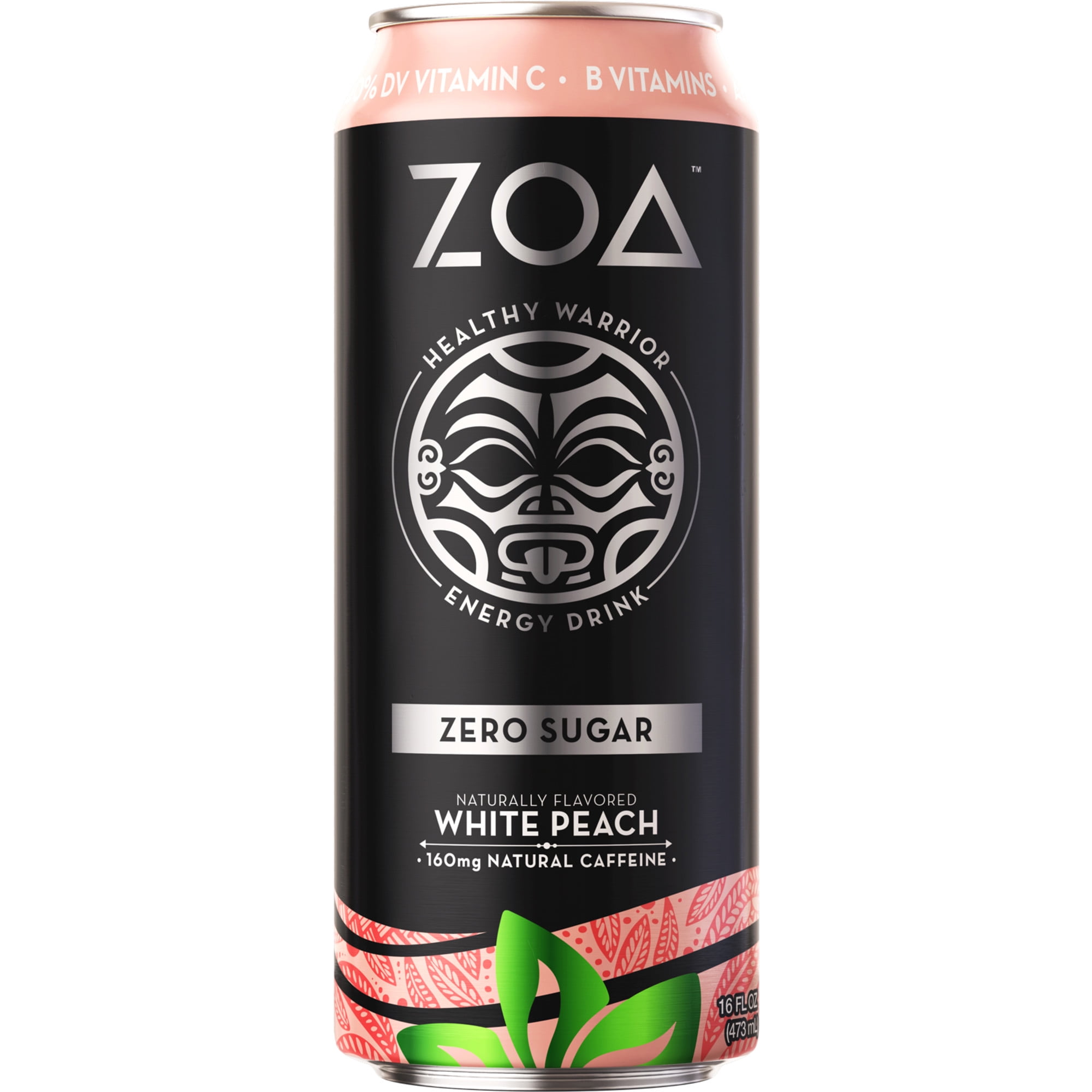 ZOA Energy Drink, White Peach, Zero Sugar, 16 Fl oz