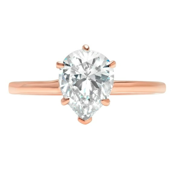 1 Carat Pear Cut Lab-Created White Diamond Solitaire Womens Ring 14K Rose Gold Plated