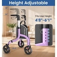 thumbnail image 3 of HOMLAND 3-Wheel Folding Walkers for Seniors, Lightweight Three Wheel Walker with Cane and Cup Holder, Height Adjustable Narrow Space Mobility Aid - Purple, 3 of 7