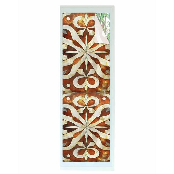 Window Privacy Film Burnt Orange Retro Stained Glass Window Film Decorative Sun Block Window Cover Ethnic Flowers Impressionist Art Window Clings Static Adhesive Sticker for Bathroom 17.7"x78.7"