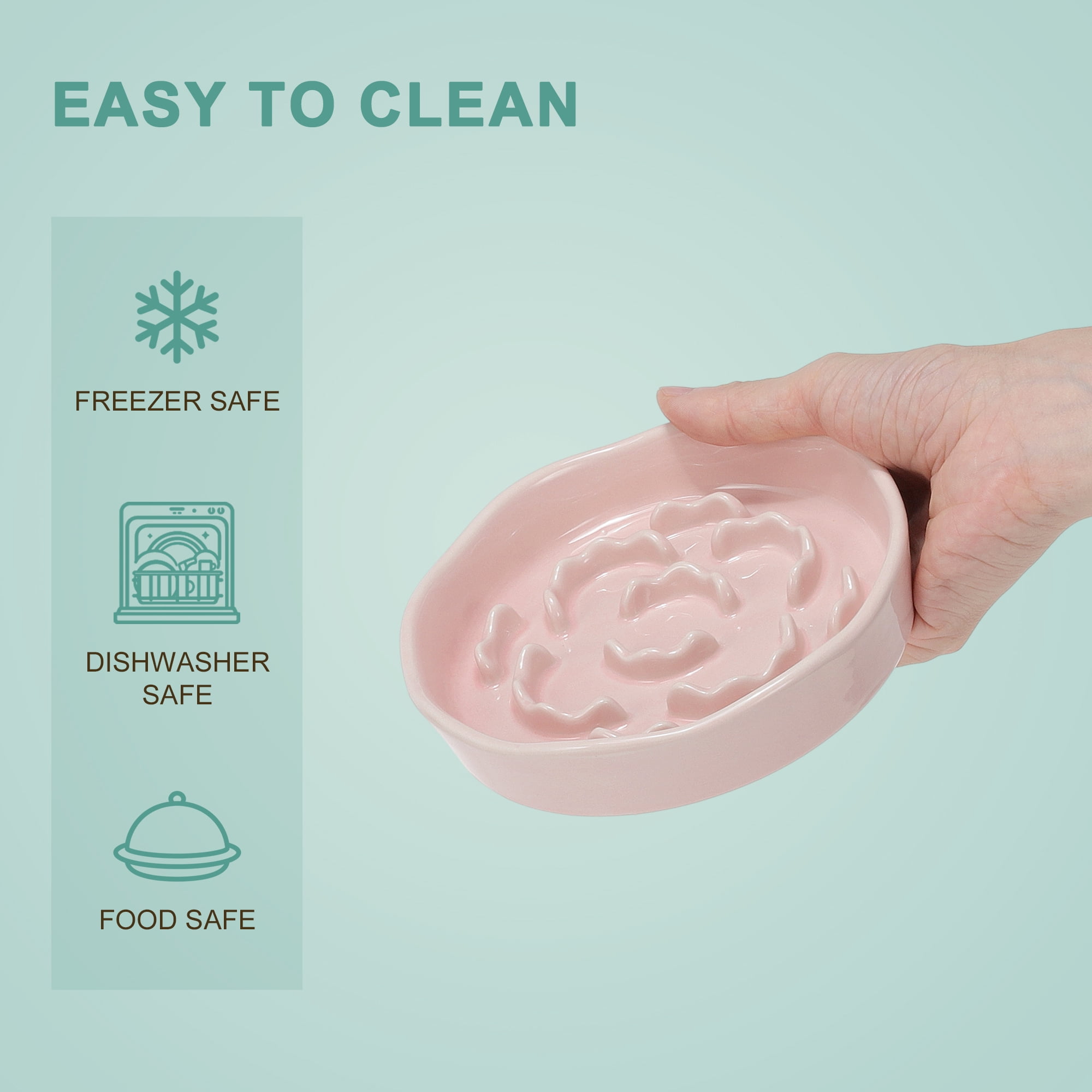 Unique Bargains Slow Feeder Dog Bowls Ceramic Slow Feeder for Small Breeds Cat & Dog Slow Feeder Bowl Prevents Fast Eating and Black Chin Light Pink 1 Pc