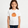 thumbnail image 2 of Girls Graphic Tees Floral Pumpkin Bow Kids T Shirt Fall Harvest 100% Cotton Short Sleeve Soft Tops 4-13Y, 2 of 5