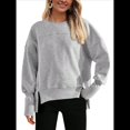 thumbnail image 3 of Sudadera Informal de Cuello Redondo para Mujer, -Otoño 2025, Larga, Abertura Lateral, Sudadera para Hacer Ejercicio. Gris L, 3 of 9