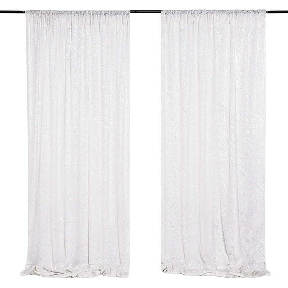 WISPET White Sequin Backdrop Curtains 2 Panels 4FTx8FT Glitter White Drapes Photo Backdrop Drapes Party Wedding Baby