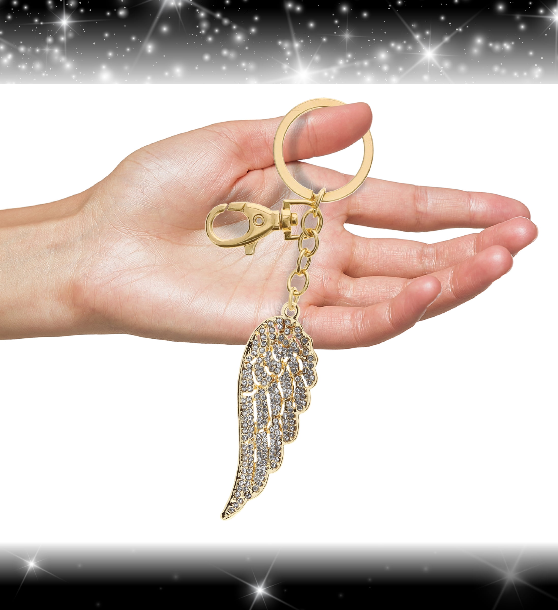 Aqua79 Angel Wing Keychain - Gold 3D Sparkling Charm