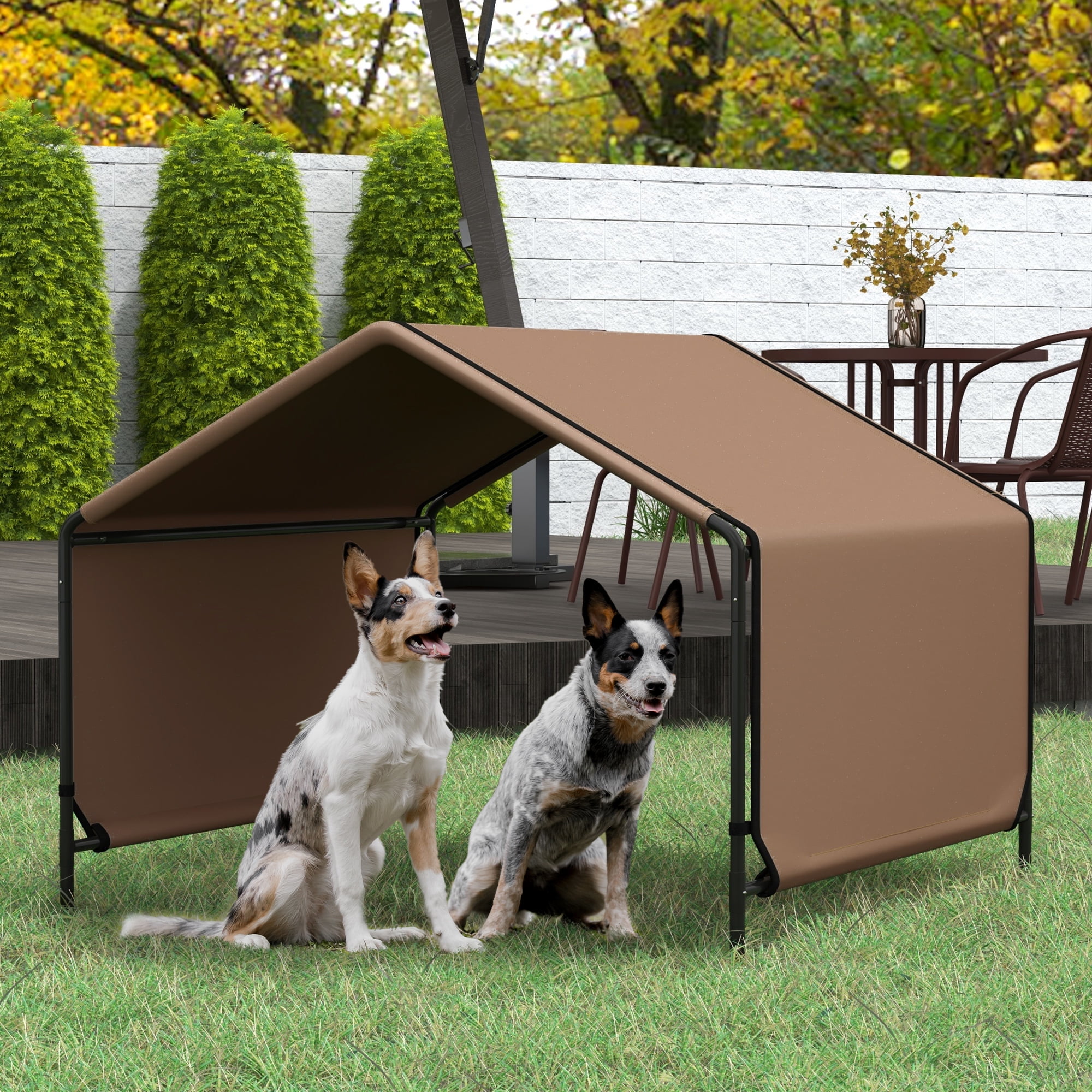 Portable Dog Shade Shelter Pet Tent Water Resistant Dog House Outdoor Shade Protection for Garden Patio Backyard Camping Brown