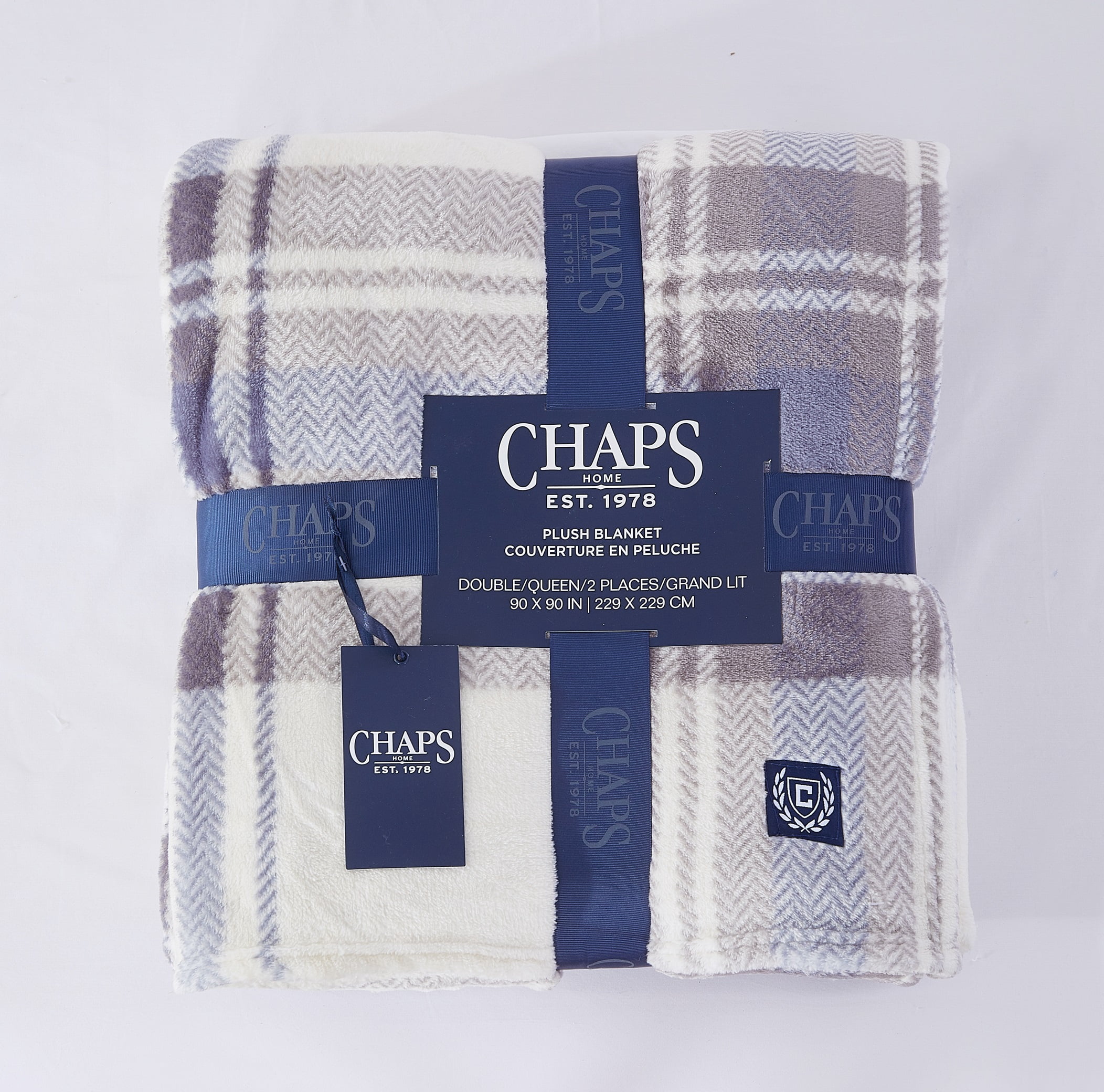 COUVERTURE EN PELUCHE A CARREAUX CHAPS IMPRIMEE, 90 X 90