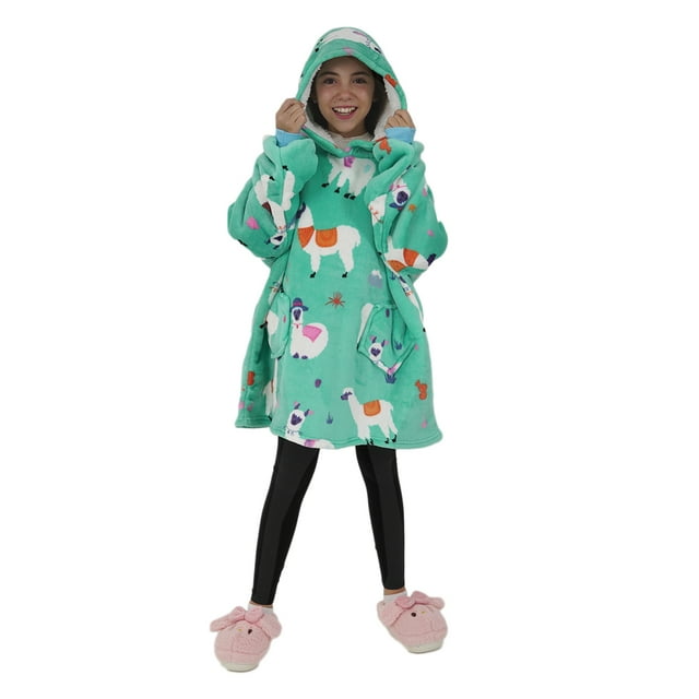 Sudadera Cobija con Capucha Afelpada Oversize Hoodie con Forro Polar Manta Extrasuave y Calida Mangas Largas para Niño y Niña Turquesa Llama Gaon