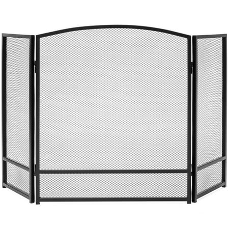 Best Choice Products 3-Panel Living Room Steel Mesh Simple Design Fireplace Screen Home Decor with Rustic Worn Finish,