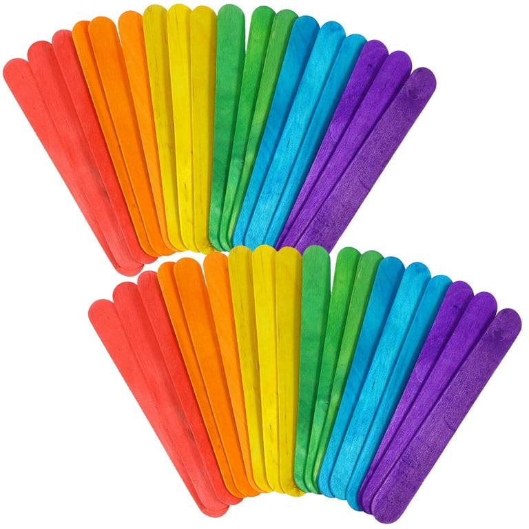 150PCS Natural Jumbo Colored Wood Craft Sticks Popsicle Wood Colored Craft  Stick for DIY Crafts Creative Designs (Colorful) 