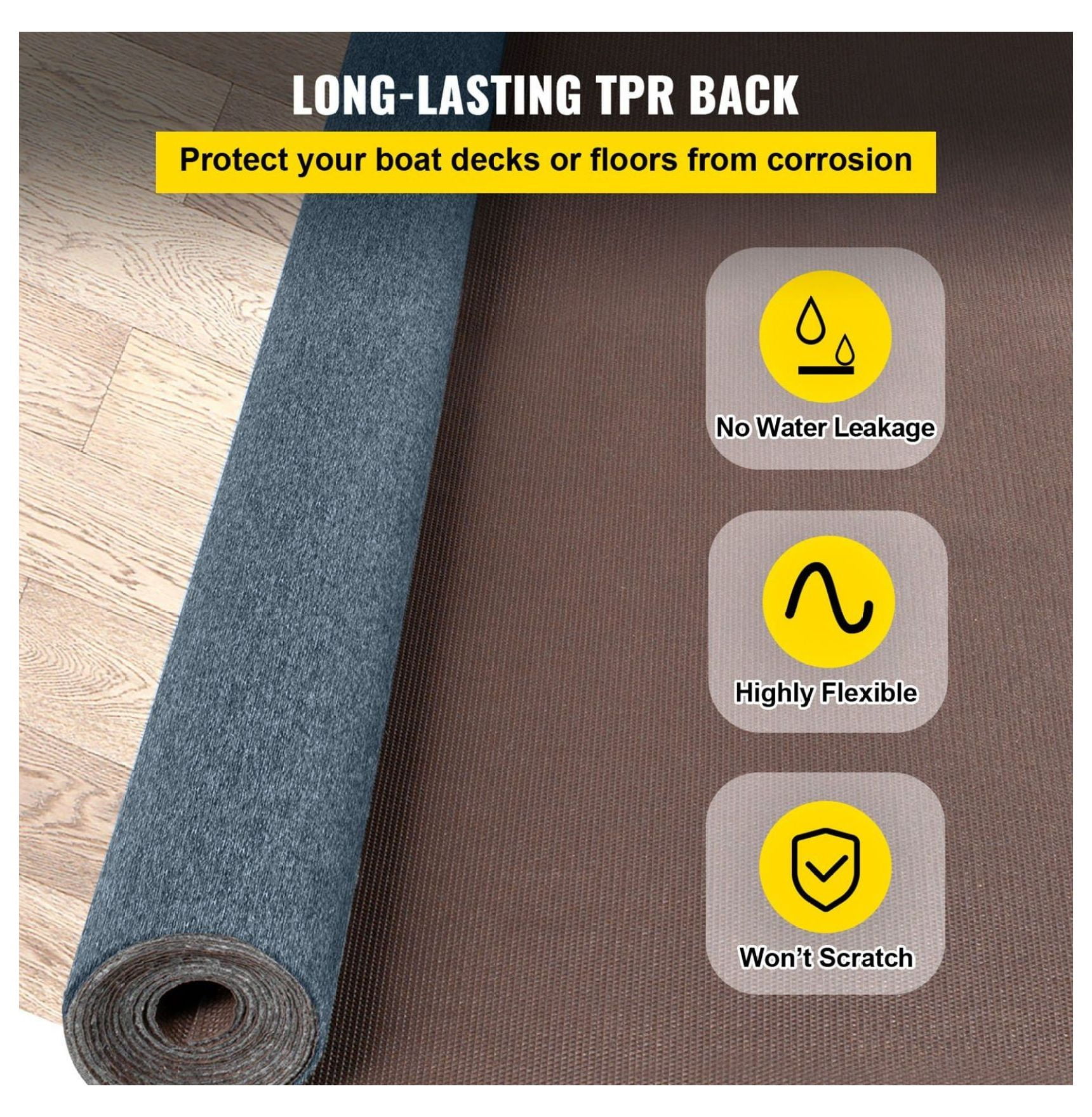 Gray Marine Carpet 6 ft x 23 ft Boat Carpet Rugs Indoor Outdoor Rugs for Patio Deck Anti-Slide TPR Water-Proof Back Cut Outdoor Marine Carpeting Easy Clean Outdoor Carpet Roll 22.9 Ft