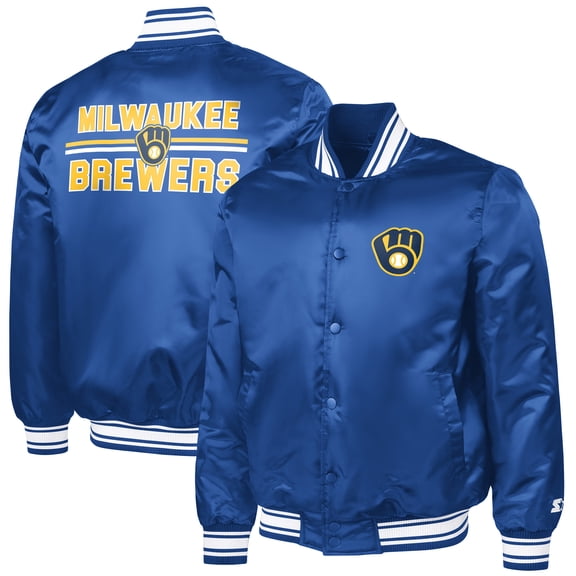 Men's Starter Royal Milwaukee Brewers Printed Logo Varsity Full-Snap Satin Jacket