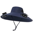thumbnail image 2 of CBASIHI Mens Solar Fan Sun Hats- Wide Brim Fishing Hiking Outdoor Adjustable Rope Sun Hat with 2 Solars Fan Navy Size M, 2 of 5