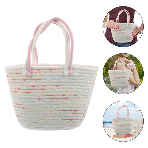 WHAMVOX Stylish Cotton Rope Handbag Twisted Large Capacity Woven Shoulder Bag for Women Cute Candy Purse Tote for Outdoor Indoor Activities