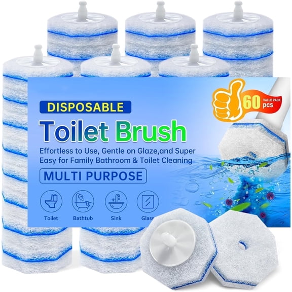 60Pcs Toilet Bowl Wand Refills Compatible with Clorox, Disposable Toilet Brush Bowl Cleaning Wand Heads