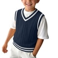 thumbnail image 5 of Kaemgyyd 0-15 T Girl's Sweater Infant Vest Tops Fall V Neck Sleeveless Pullover Cute Color Block Cable Knit Toddler Clothes, 5 of 6