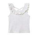 thumbnail image 3 of Ribbed Tank Tops Kids Girls Ruffle Neck Sleeveless Summer Shirts Relaxed Vacation Casual Loungewear 2 Years, White, 3 of 7