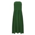 thumbnail image 5 of Wyobmus Linen Dresses for Women Summer Sleeveless V Neck Ruched Tank Dress Solid Casual Baggy Flowy Maxi Dresses With Pockets Olive Green, 5 of 6