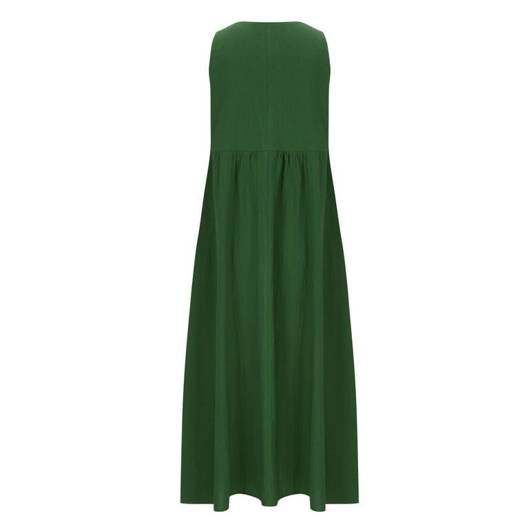 Wyobmus Linen Dresses for Women Summer Sleeveless V Neck Ruched Tank Dress Solid Casual Baggy Flowy Maxi Dresses With Pockets Olive Green - Walmart.com Wyobmus Linen Dresses for Women Summer Sleeveless V Neck Ruched Tank Dress Solid Casual Baggy Flowy Maxi Dresses With Pockets Olive Green - Walmart.com
