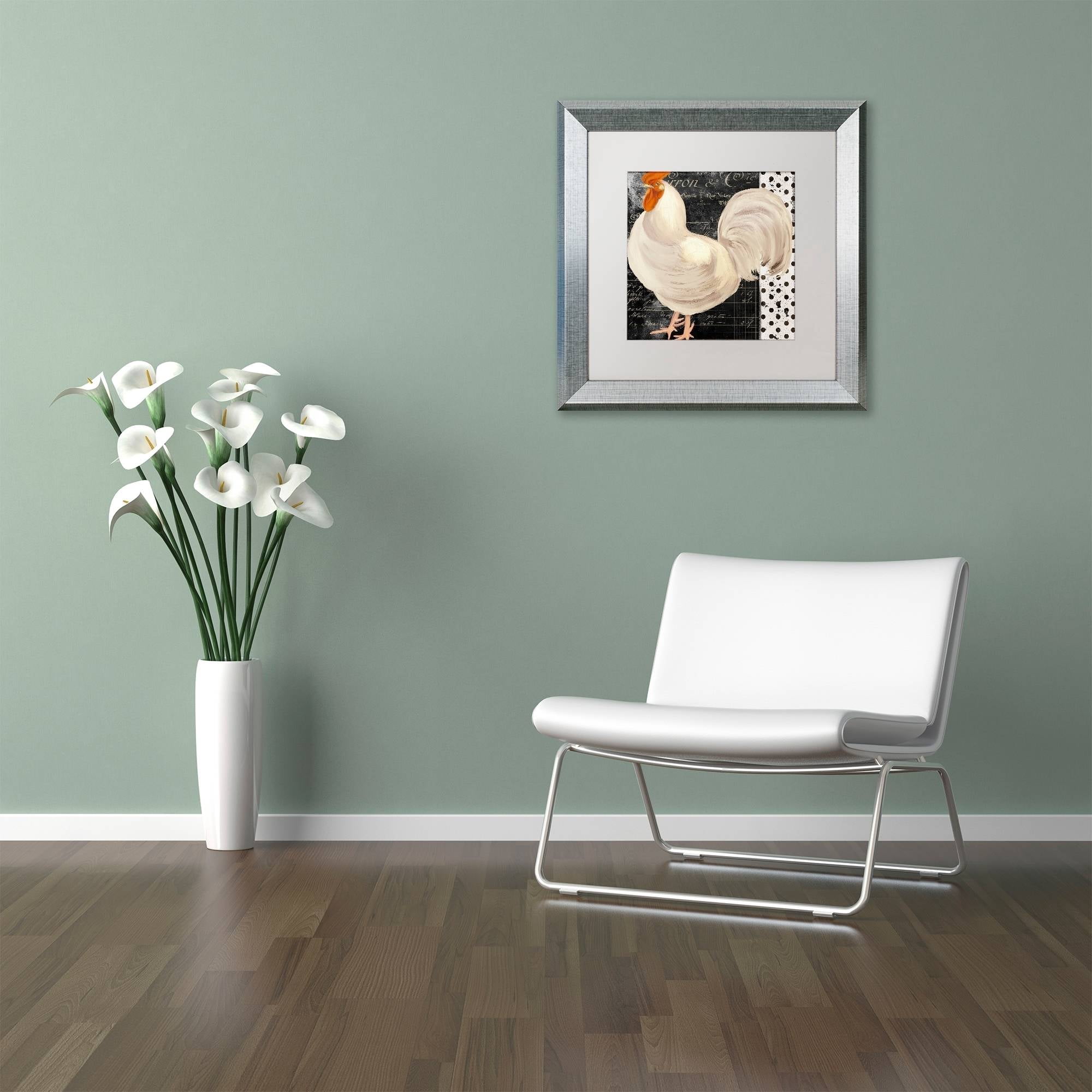 Trademark Fine Art "White Rooster Caf? II" Canvas Art by Color Bakery White Matte, Silver Frame