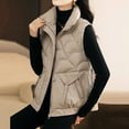 thumbnail image 4 of CYRBOKO Women's Quilted Puffer Vests, Lightweight Sleeveless Thermal Full Zip Winter Clothing Khaki Size XL, 4 of 9