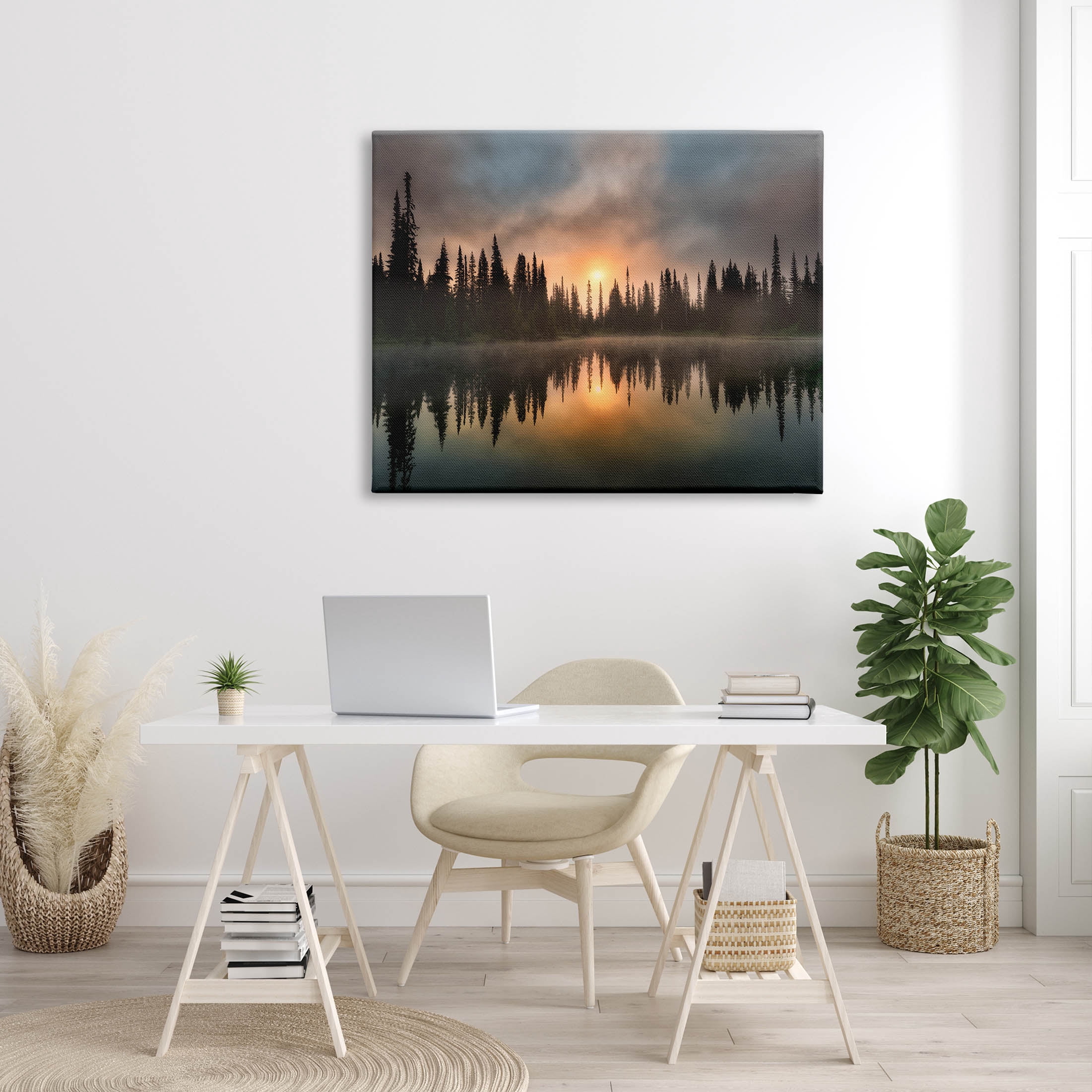 Stupell Industries Mysterious Lake Reflection Sunset Forest Photograph Gallery Wrapped Canvas Print Wall Art, Design by Dennis Frates