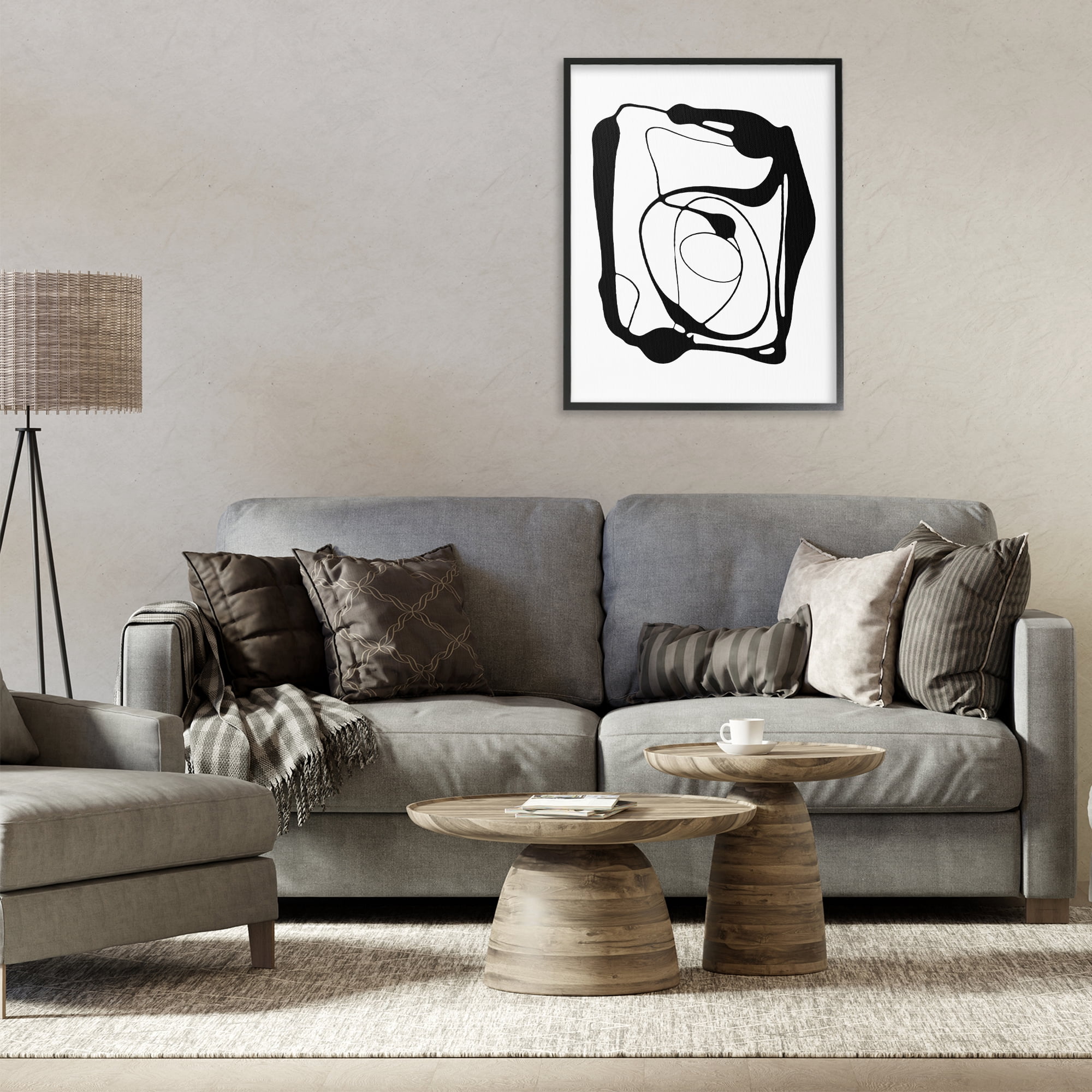 Stupell Industries Black Swirled Figure Abstract Painting Black Framed Art Print Wall Art, 24 x 30