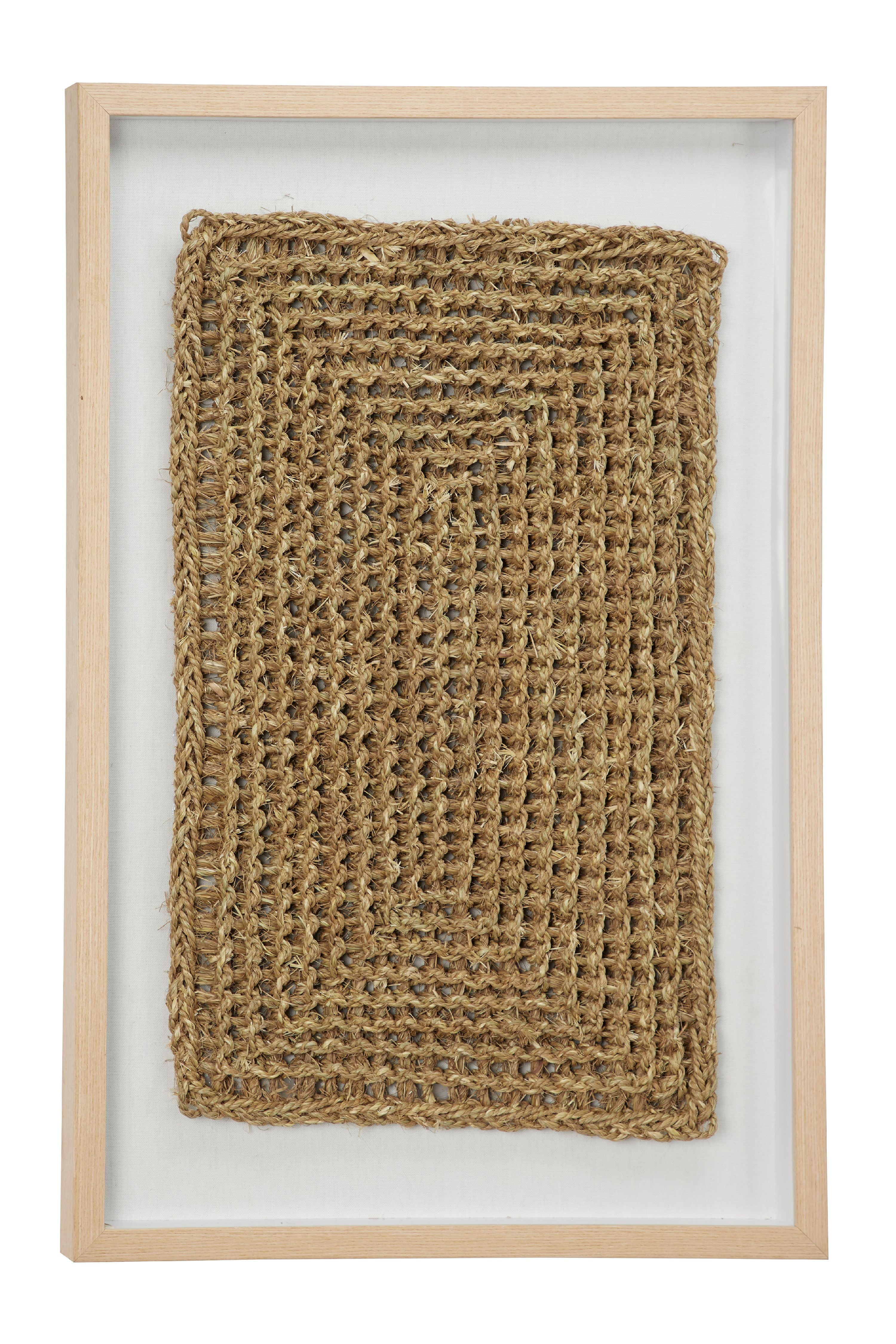 Decmode Large Rectangular Shadow Box w/ Natural Beige Rope Abstract