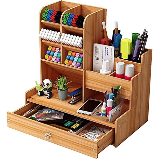Organizador de escritorio de madera TUNC gran capacidad bricolaje con cajón color cereza
