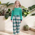 thumbnail image 3 of Tfken Children Girls Outfits Sets Crew Neck Casual Solid Color Sweatshirt Plaid Pant Fashion Clothing Set Green Size 5-6 Years, 3 of 9