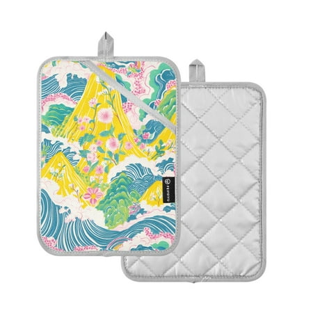 

Yayeee Pot Holders for Kitchen Heat Resistant with Pocket 7 x9.8 Quilted Oven Pads Yellow Mountains