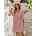 thumbnail image 4 of Vestido Zeagoo de lino de algodón con cuello en V y manga corta, 4 of 6