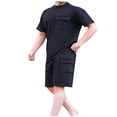 thumbnail image 1 of Ensemble Décontracté à Manches Courtes et Col Rond et Shorts à Taille Élastique avec Cordon pour Hommes, Mélange Coton Polyester, Noir, P, 1 of 6