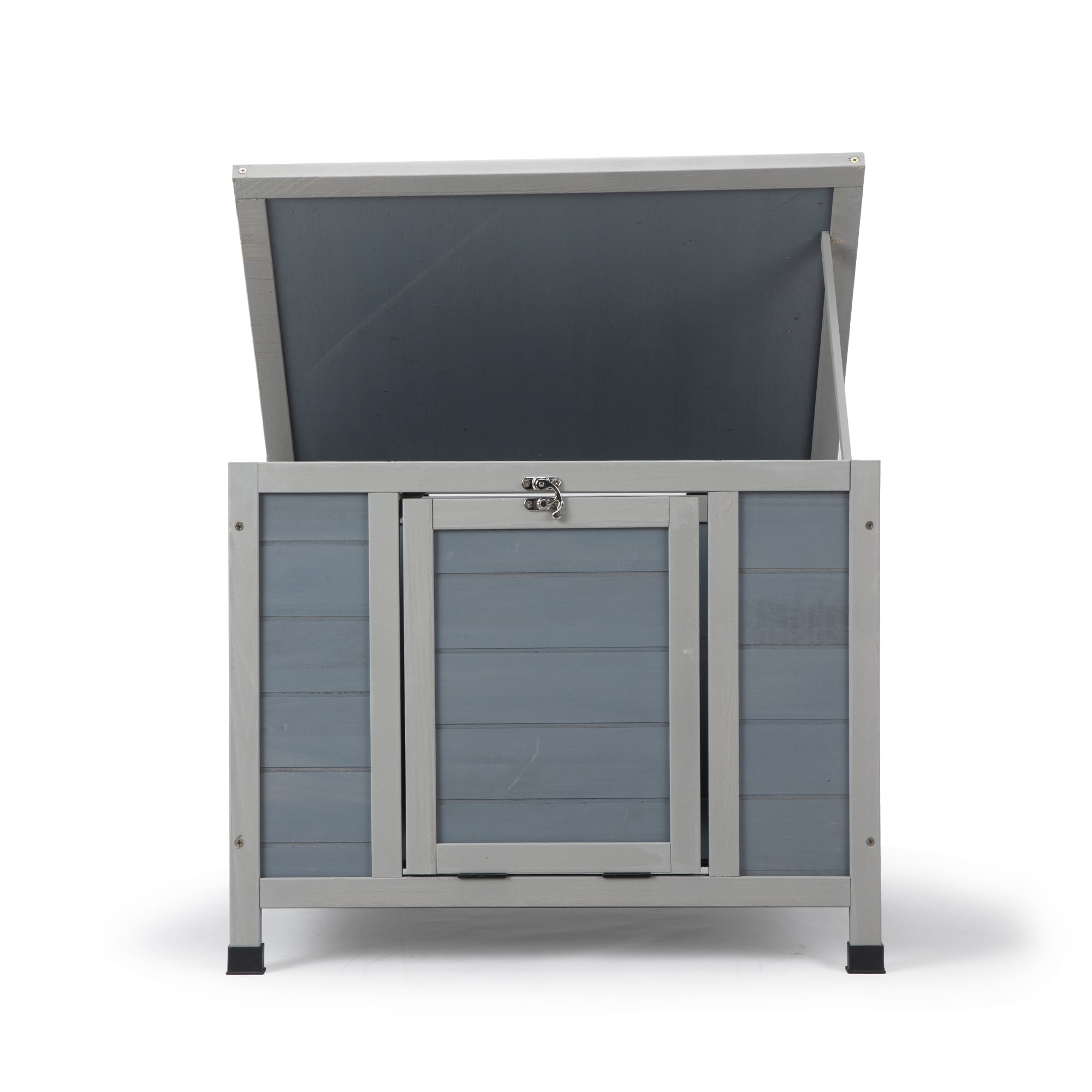 Pefilos 23" Outdoor Rabbit Hutch with Weatherproof Openable Top, Door Ramp, Wood Guinea Pig Habitat Cage Cat House Shelter, Gray