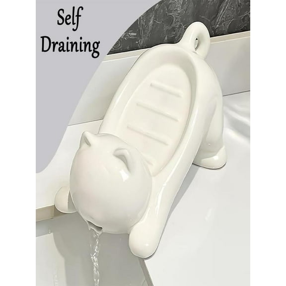 Mozhitti Self Draining Cat Soap Dish 2026 Cute Cat Shaped Tray Cute Cats Themed Soap Tray With Holes Easy To Clean And Decorative
