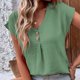 thumbnail image 3 of Camiseta de manga corta para mujer con cuello en V y botones, suave y transpirable, para el hogar, el trabajo, la escuela, color verde XL, 3 of 6