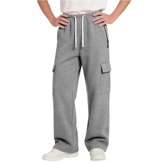 Hurxie Boys Cargo Sweatpants Straight Leg Open Bottom Pants Kids Loose Athletic Pants with Pockets Gray,160