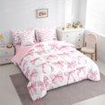 thumbnail image 2 of spefrowx Watercolor Pink Bow Twin Bedding for Girls, Gingham Polka Dot Ribbon Bedding Comforter Set, Pink Reversible, 7 Pieces, 2 of 6
