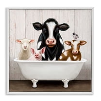 Country Animals Farmhouse Claw Bathtub White Framed Giclee Art, 24 x 24, Made In USA