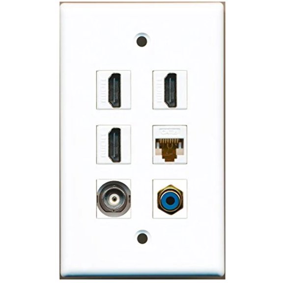 RiteAV - 3 HDMI 1 Port RCA Blue 1 Port BNC 1 Port Cat6 Ethernet White Wall Plate