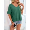 thumbnail image 4 of Womens Summer V Neck T Shirts Casual Short Sleeve Flowy Tops Cute Loose Fit Basic Tees Dark Green M, 4 of 8