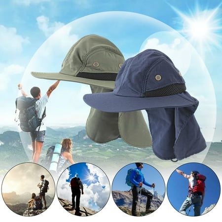 Happy Date Mens UPF 50+ Sun Protection Cap Wide Brim Fishing Hat with Neck Flap