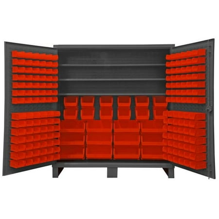 

Durham HDC72-192-3S1795 12 Gauge Recessed Door Style Lockable Cabinet with 192 Red Hook on Bins & 3 Adjustable Shelves Gray - 60 in.