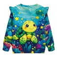 thumbnail image 2 of Uorisanigo Toddler Girl Oversized Sweatshirt Crewneck Long Sleeve Cartoon Turtle Shirts with Ruffle Shoulders, 78-Y Hooded Pullover Tops for Fall Winter Spring, 2 of 7