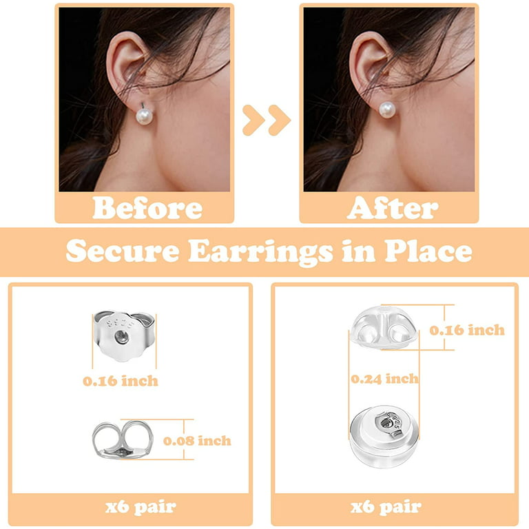 24PCS Earring Backs for Studs, 12PCS 925 Silver Earring Back